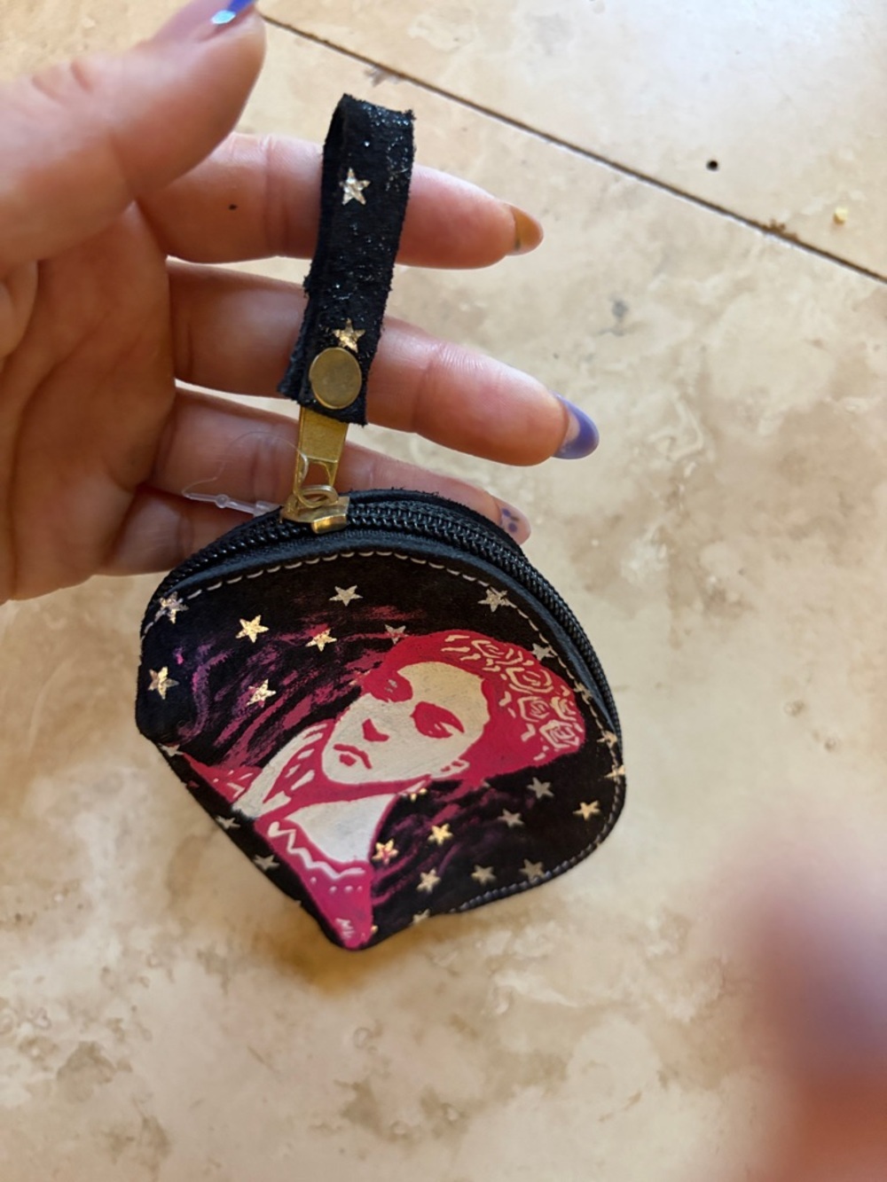 Black and Pink Frida Kahlo Art Coin Pouch - Picture 4 of 4